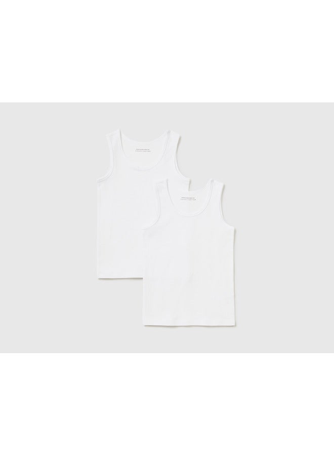 UNITED COLORS OF BENETTON Two Tank Tops In Stretch Organic Cotton 