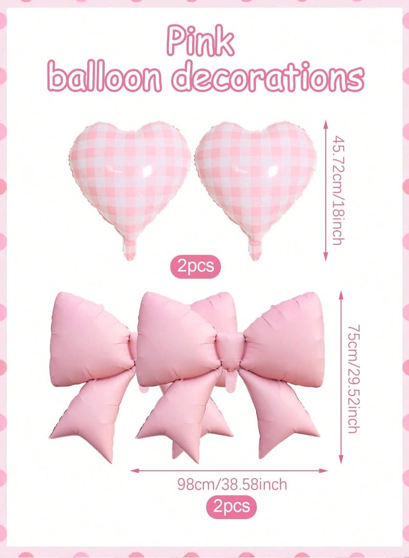 Birthday party decoration set of 4 pink balloons featuring heart and bow designs – perfect decoration for birthdays, baby showers, gender reveal parties, and kids celebrations. - Image 5