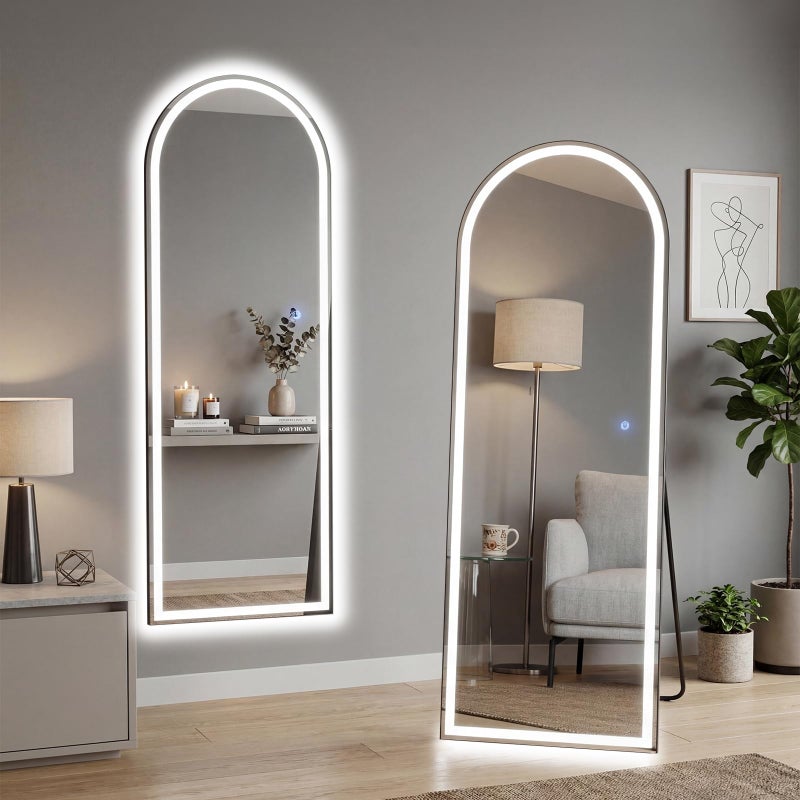 Aidoly 16"Ã—60" Arched LED Full Length Mirror with Stand, Full Body Wall-Mount Mirror with LED Lights 3 Color Lighting, Hanging or Leaning, Floor Standing, Modern Simple Home Wall Decor - Image 1