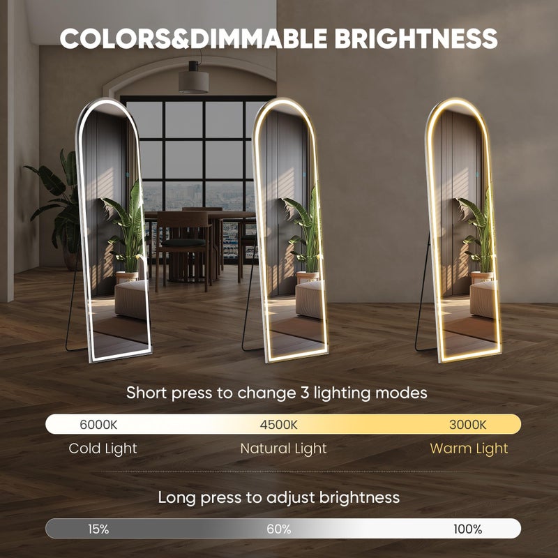 Aidoly 16"Ã—60" Arched LED Full Length Mirror with Stand, Full Body Wall-Mount Mirror with LED Lights 3 Color Lighting, Hanging or Leaning, Floor Standing, Modern Simple Home Wall Decor - Image 3