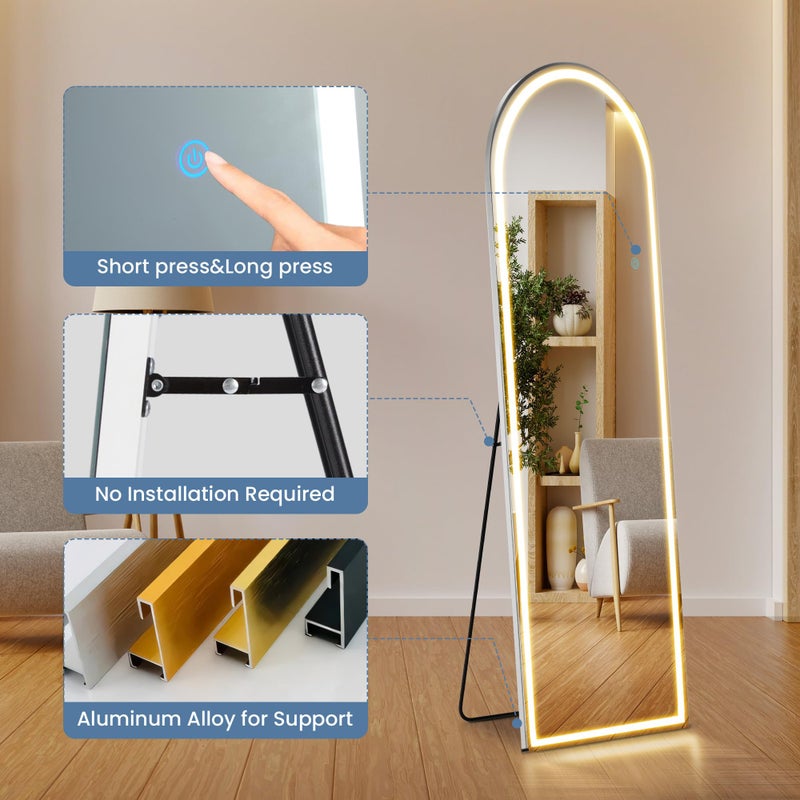 Aidoly 16"Ã—60" Arched LED Full Length Mirror with Stand, Full Body Wall-Mount Mirror with LED Lights 3 Color Lighting, Hanging or Leaning, Floor Standing, Modern Simple Home Wall Decor - Image 5
