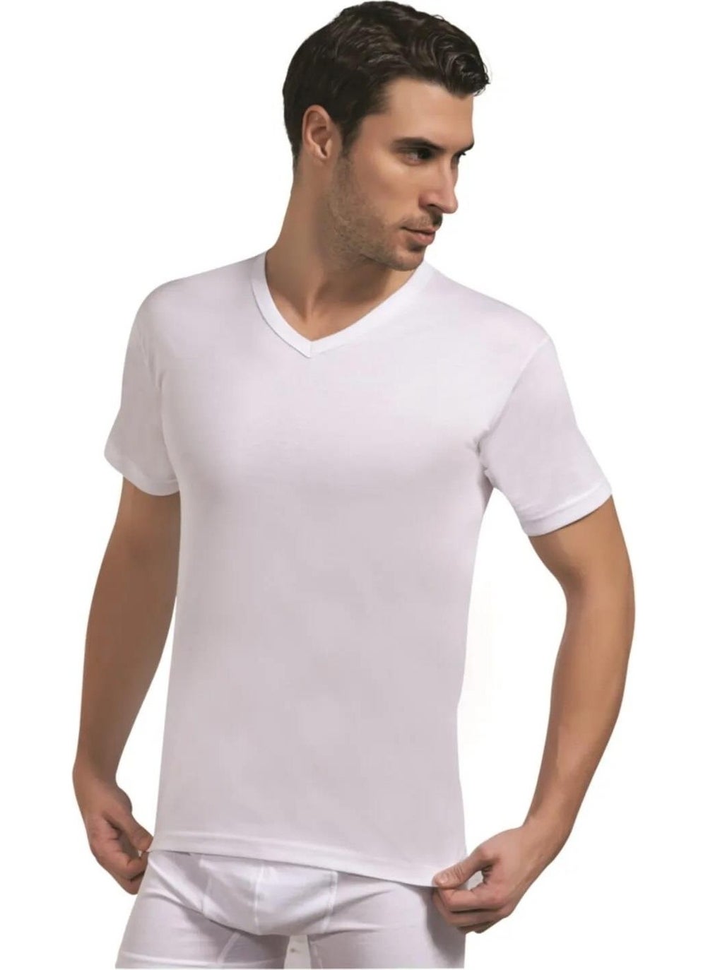 Saran - Men's Combed Cotton V-Neck Undershirt 3002 - 6 Pieces - Image 1