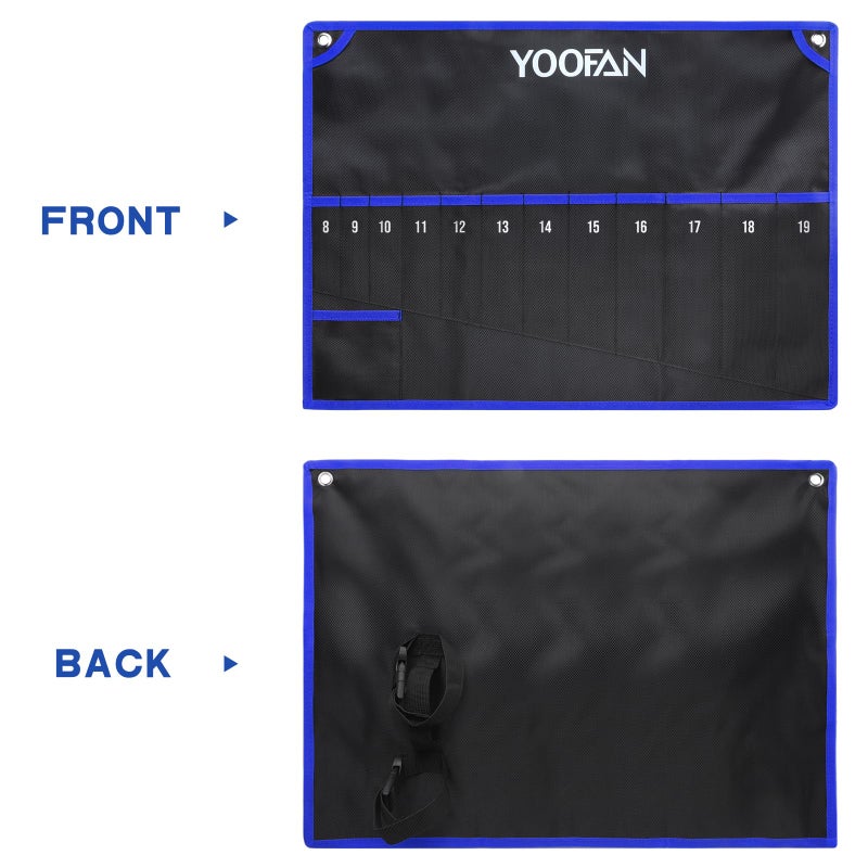 YOOFAN Wrench Roll Up Pouch â€“ Wrench Organizer with 12+1 Pockets, Wrench Bag with Handle, Wrench Holder for Hanging, Blue â€“ Metric - Image 5