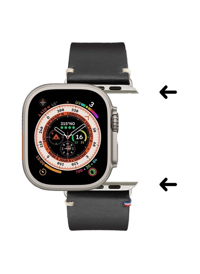 Eternel - Apple Watch Band Compatible with Apple Watch Vintage Logan Black 42/44/45/49 mm Adapters Ultra (Titanium) - Full Grain Leather Handmade in France - Compatible with All Apple Watch - Image 1