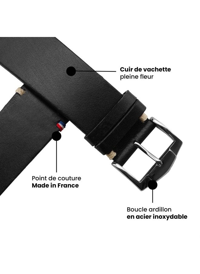 Eternel - Apple Watch Band Compatible with Apple Watch Vintage Logan Black 42/44/45/49 mm Adapters Ultra (Titanium) - Full Grain Leather Handmade in France - Compatible with All Apple Watch - Image 1