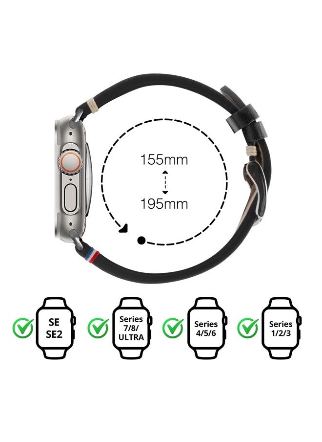 Eternel - Apple Watch Band Compatible with Apple Watch Vintage Logan Black 42/44/45/49 mm Adapters Ultra (Titanium) - Full Grain Leather Handmade in France - Compatible with All Apple Watch - Image 1