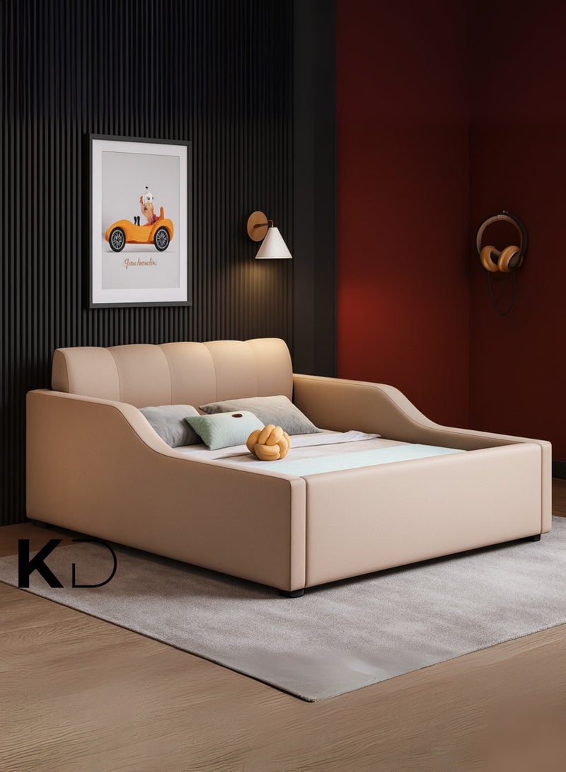 Kustomdeco Livara Modern Kids Bed with Safety Rails – Premium Upholstered Toddler & Child Bed Frame, Customizable Design Comfortable, Space-Saving Design – Bed Size 120x200cm (Beige) - Image 1