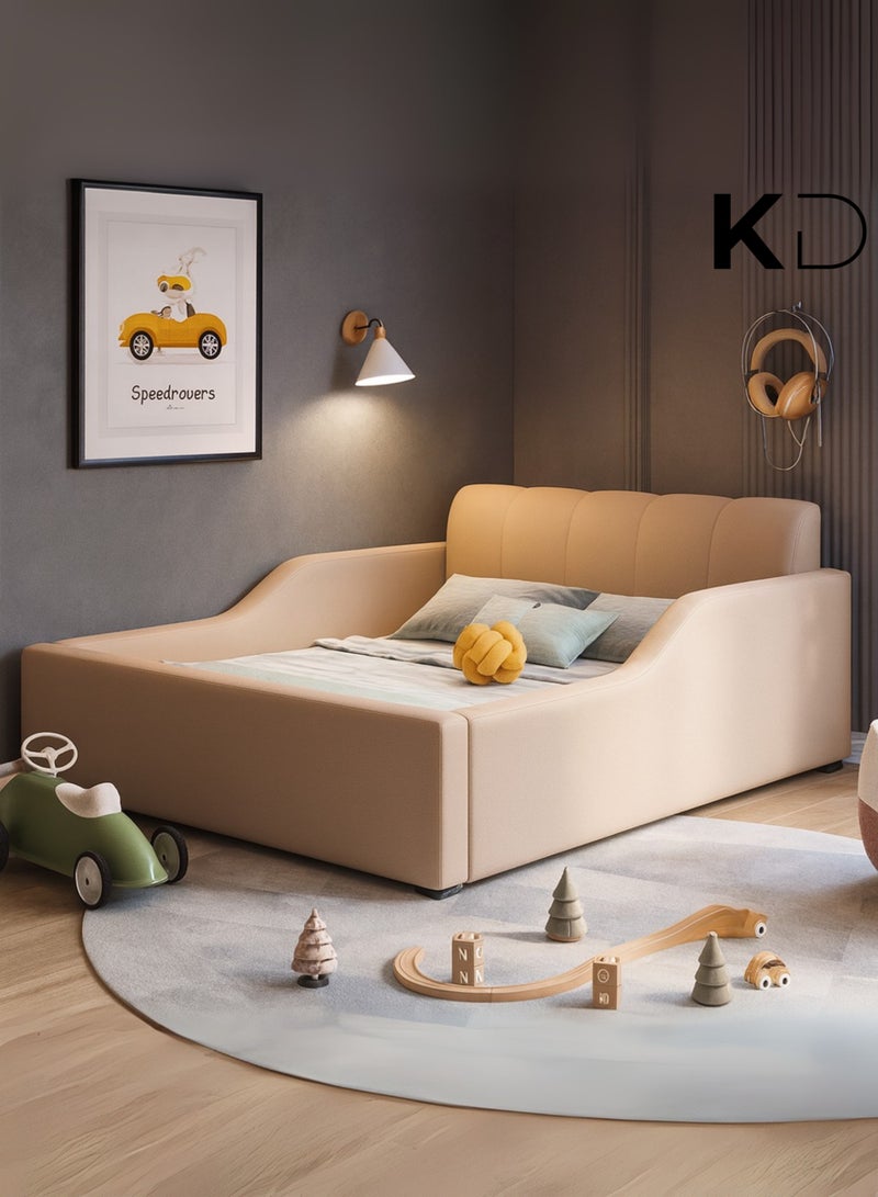 Kustomdeco Livara Modern Kids Bed with Safety Rails – Premium Upholstered Toddler & Child Bed Frame, Customizable Design Comfortable, Space-Saving Design – Bed Size 120x200cm (Beige) - Image 2