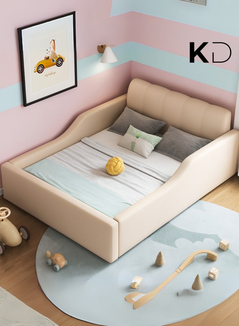 Kustomdeco Livara Modern Kids Bed with Safety Rails – Premium Upholstered Toddler & Child Bed Frame, Customizable Design Comfortable, Space-Saving Design – Bed Size 120x200cm (Beige) - Image 3