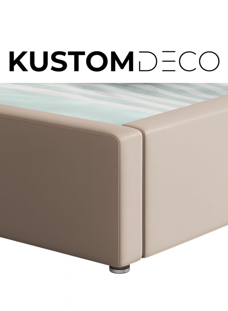 Kustomdeco Livara Modern Kids Bed with Safety Rails – Premium Upholstered Toddler & Child Bed Frame, Customizable Design Comfortable, Space-Saving Design – Bed Size 120x200cm (Beige) - Image 4