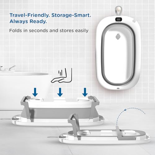 Mee Mee Baby Bath Tub with Digital Temperature Display | Foldable BPA-Free Infant Tub with Anti-Skid Base, Insulated Walls & Drain Plug | Included Components: Tub, Drain Plug, Cushion | 0–3 Years (Up to 20 kg)(Grey) - Image 3