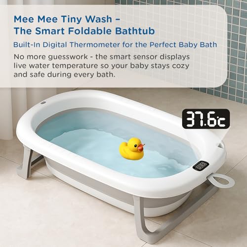 Mee Mee Baby Bath Tub with Digital Temperature Display | Foldable BPA-Free Infant Tub with Anti-Skid Base, Insulated Walls & Drain Plug | Included Components: Tub, Drain Plug, Cushion | 0–3 Years (Up to 20 kg)(Grey) - Image 2