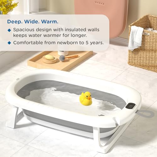 Mee Mee Baby Bath Tub with Digital Temperature Display | Foldable BPA-Free Infant Tub with Anti-Skid Base, Insulated Walls & Drain Plug | Included Components: Tub, Drain Plug, Cushion | 0–3 Years (Up to 20 kg)(Grey) - Image 5