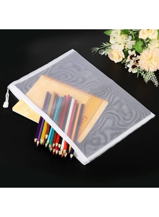 MECCANIXITY Mesh Zipper Bags, A4 Nylon Zip Pouch Pencil Case Storage Pockets For Travel Office Accessories, White Pack Of 6  - Image 5