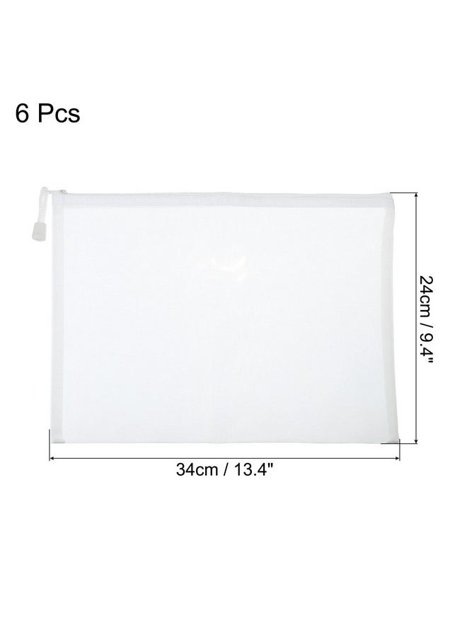 MECCANIXITY Mesh Zipper Bags, A4 Nylon Zip Pouch Pencil Case Storage Pockets For Travel Office Accessories, White Pack Of 6  - Image 2
