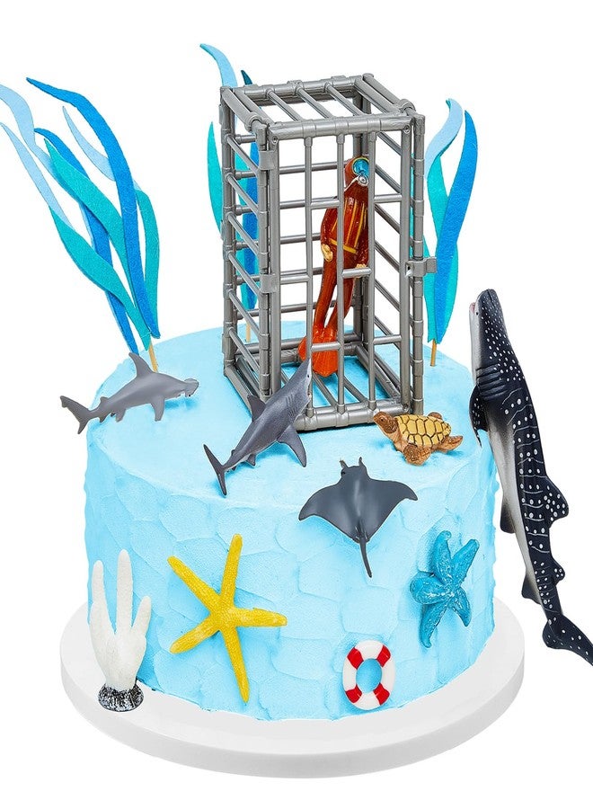مجموعة تزيين الكيك والكب كيك من ميني إنفلات، 19 قطعة، بتصميم أسماك القرش، مثالية لتزيين حفلات أعياد ميلاد الأطفال، مجسمات أسماك القرش، زينة مستوحاة من مخلوقات البحر، أعواد تزيين الكب كيك بطابع المحيط، مناسبة لحفلات أعياد الميلاد وحفلات استقبال المولود. - Image 1