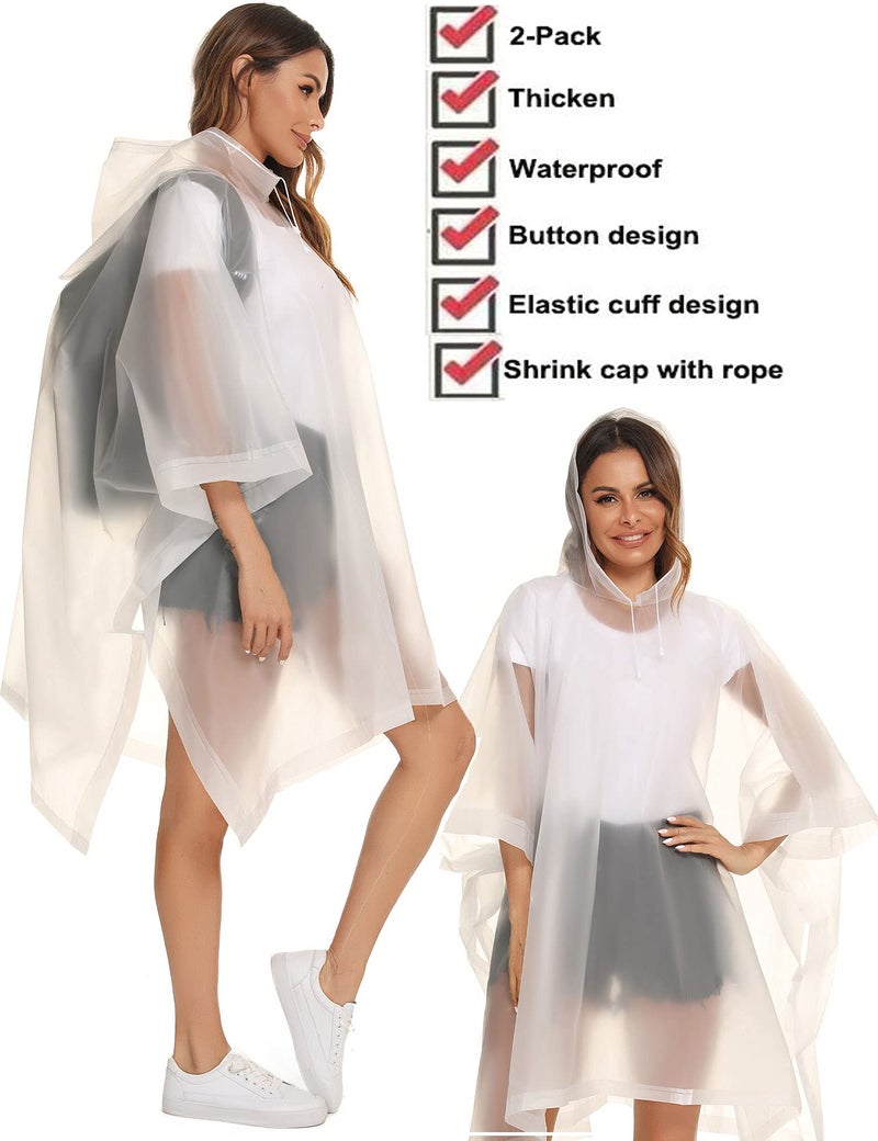 HOOMBOOM Unisex Rain Ponchos 2 Packs for Adults Waterproof Emergency Rain Coat White - Image 3