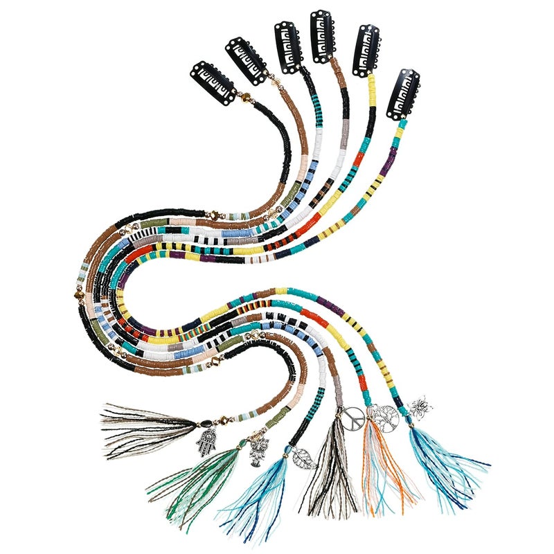 minihope 21 Inch Bright Spacer Bead Hair Wrap Set with Tassels Hair Clips and Retro Charm  6 Styles for Women and Girls