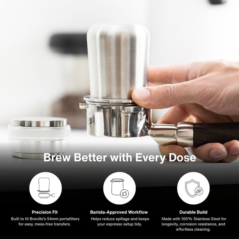 CREMA Coffee Products 54mm Dosing Cup | Compatible with any 54mm Portafilters | Durable 100% Stainless Steel | Built-In Grinder Tab for Easy Transfer | Brushed Silver Finish - Image 3