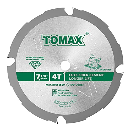 TOMAX PCDM71404 7-1/4 Inch 4 Tooth Polycrystalline Diamond Tipped (PCD) Hardie Fiber Cement Saw Blade with 5/8-Inch DMK Arbor - Image 1
