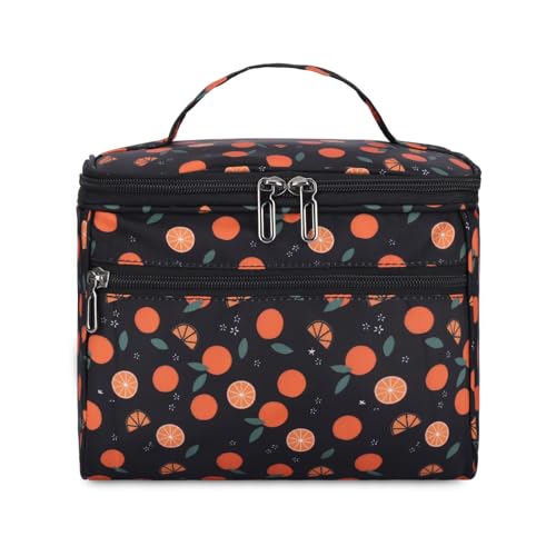 KUKLAR Polyester Waterproof Multifunctional Small Cosmetic Bag for Women, Makeup Bag for Travel, Cosmetic Bag Pouch,Makeup Organizer Perfectly Fit in Any Suitcase Or Big Bag(Black Fruit Print) - Image 1