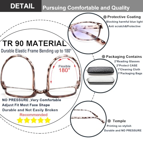EYEURL Reading Glasses Womens Blue Light Blocking - 2 Pack Lightweight Computer Readers +0.5 Glare Blocking Ladies Eyeglass - Image 4