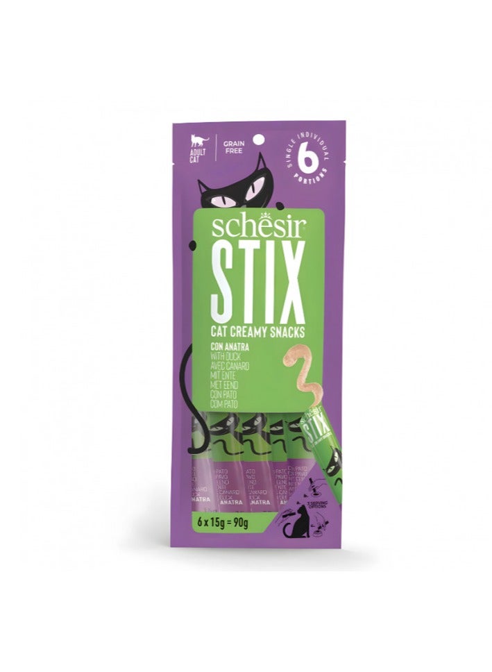 Schesir Schesir Stix Treat For Cat In Cream - Duck 6x15g 