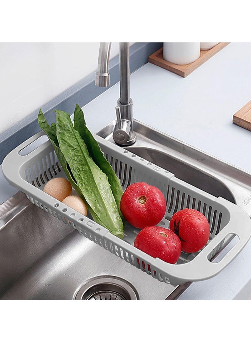 كابتن تيك Retractable Kitchen Colander Sink Basket for Fruits and Vegetables, Drainer Rack Adjustable Strainer Tray Above Sink Organiser (for Kitchen), Grey - Image 1