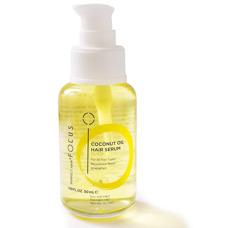 FOCUS Perfect Hair Coconut Oil Hair Serum - Natural Hair Oil Infused with Raw Virgin Olive Oil, Sweet Almond and Keratin - Smoothing Hair Oil for Frizzy, Dry & Damaged Hair - 50ml (1 Pack) - Image 5