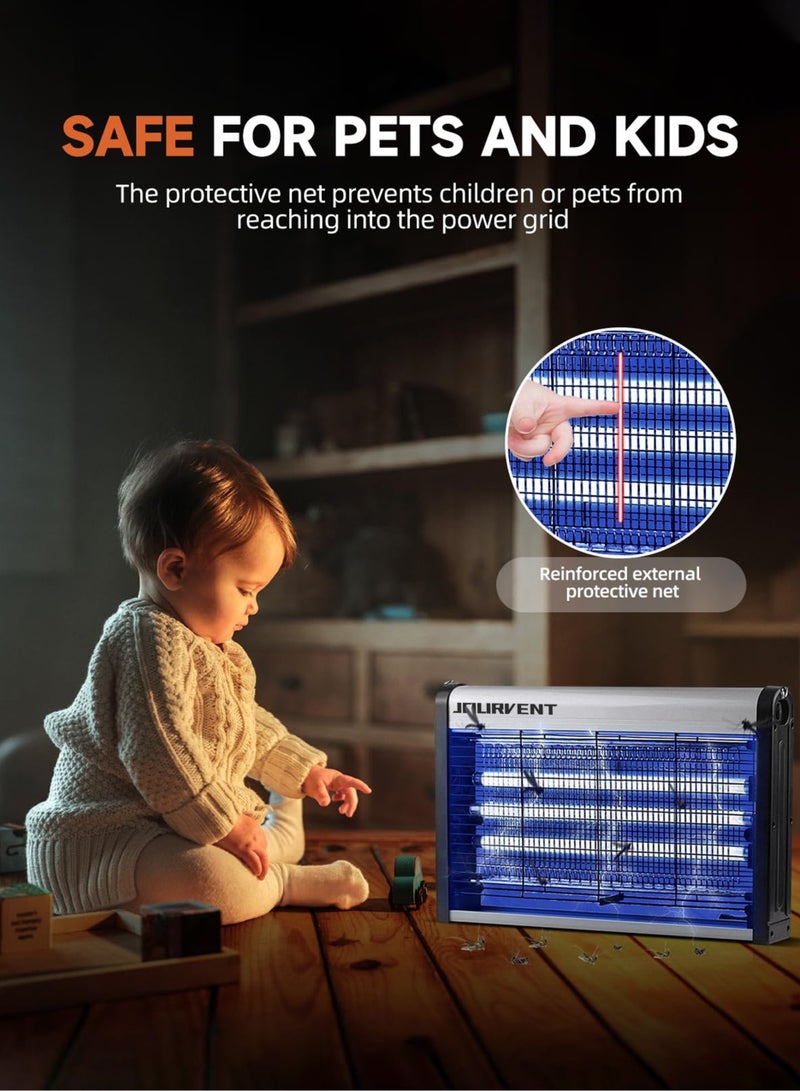 Jourvent 40W Electronic Fly Zapper Indoor, Fly Killer with 3 UVA Tubes, Dual-Grid Mosquito Zapper Electric, Easy to Clean, UV Mosquito Insect Killer Lamp Catcher for Home, Kitchen, Garden, Yard, Commercial Use - Image 3
