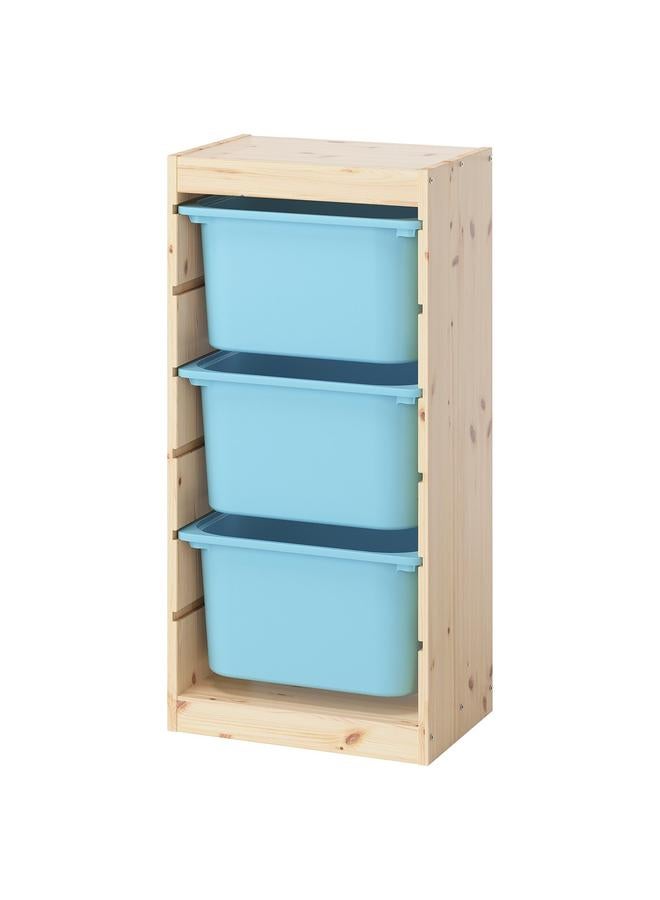 erorex Storage Combination, Light White Stained Pine/Light Blue, 44X30X91 Cm - Image 1