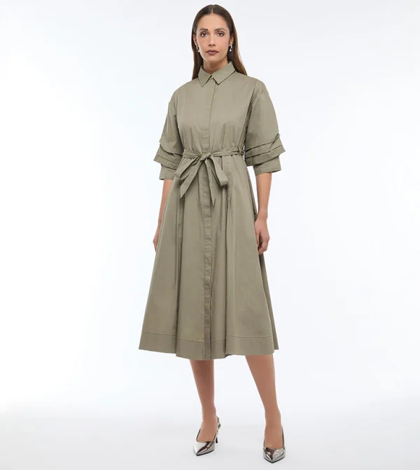 بي سي بي جي BCBG FIT AND FLARE POPLIN DRESS