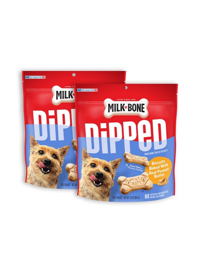 MILK-BONE Milk-Bone Dipped Dog Treat Biscuits Baked with Real Peanut Butter, 32 Ounce (Pack of 2)  - Image 1