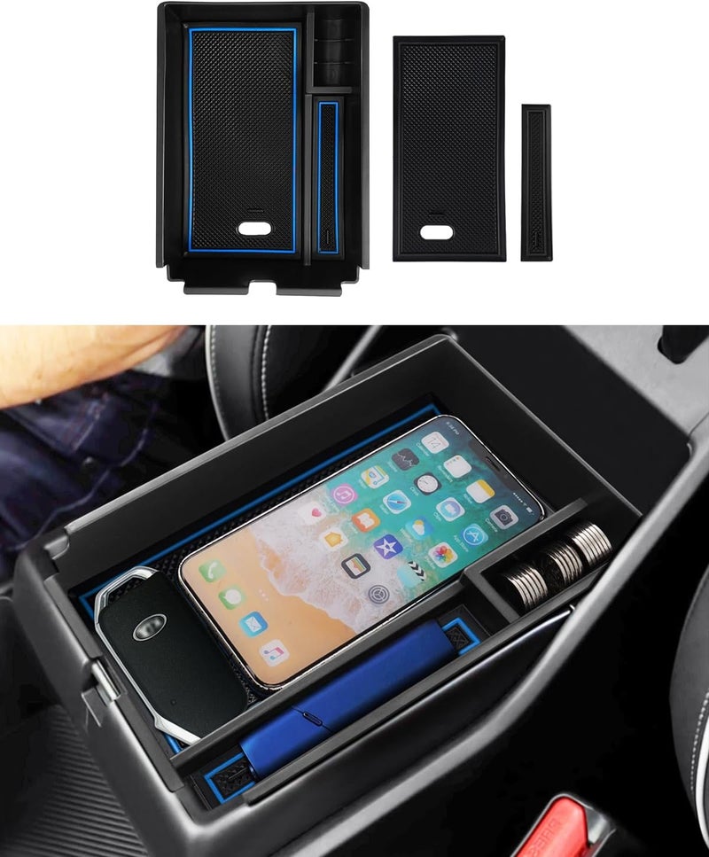 FIILINES Labor saving Compatible with Center Console Organizer 2023 Kia Sportage Fifth Generation Armrest Storage Box ABS Console Insert Tray Container 2023 NQ5 Kia Accessoies with Blue Mats and Black Mats All user affordable trusted quality - Image 1