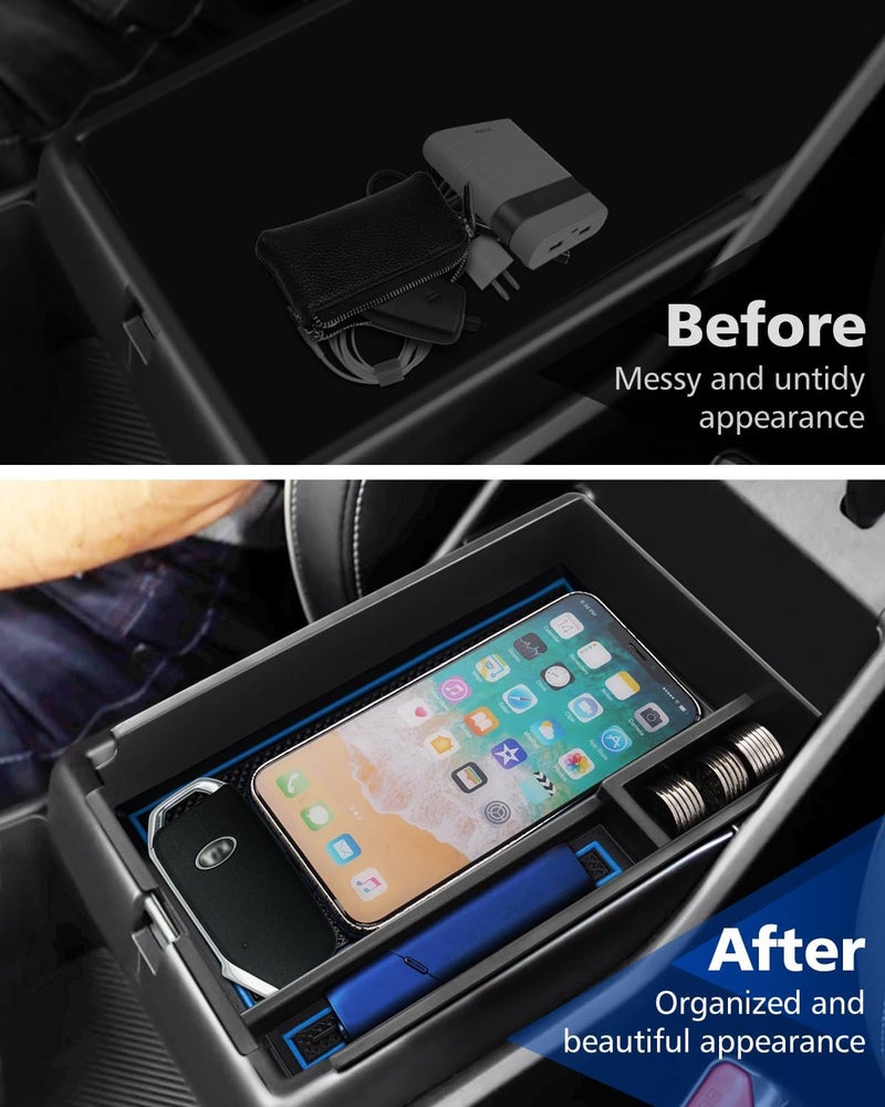 FIILINES Labor saving Compatible with Center Console Organizer 2023 Kia Sportage Fifth Generation Armrest Storage Box ABS Console Insert Tray Container 2023 NQ5 Kia Accessoies with Blue Mats and Black Mats All user affordable trusted quality - Image 3