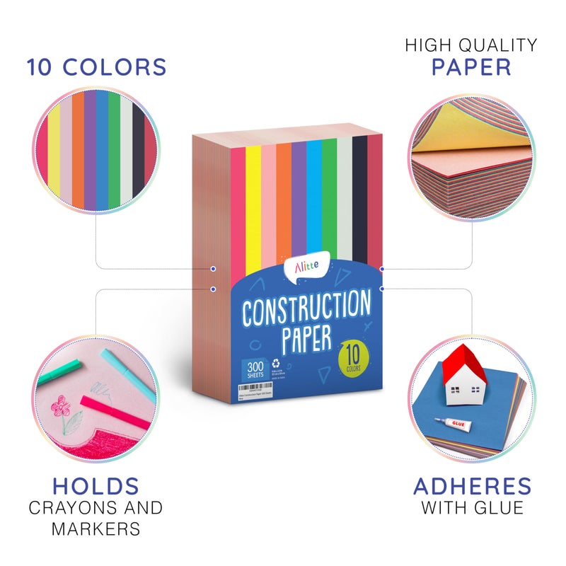 Alitte Construction Paper Assorted Colors - (600 Sheets, 9x12), Craft Paper, 10 Bright Colors - Bulk Pack Arts & Crafts Projects - Colored Paper For Preschool, Home, And Classroom Supplies - Image 2