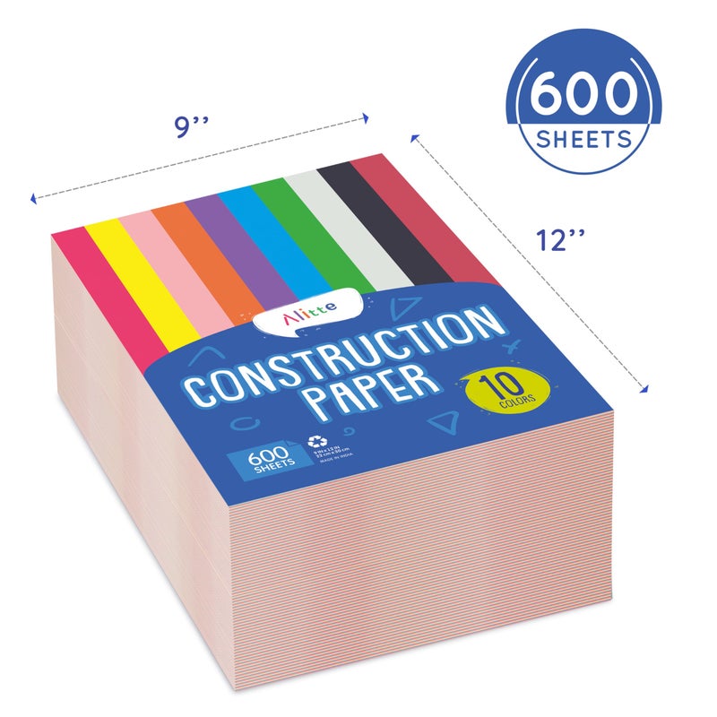 Alitte Construction Paper Assorted Colors - (600 Sheets, 9x12), Craft Paper, 10 Bright Colors - Bulk Pack Arts & Crafts Projects - Colored Paper For Preschool, Home, And Classroom Supplies - Image 3