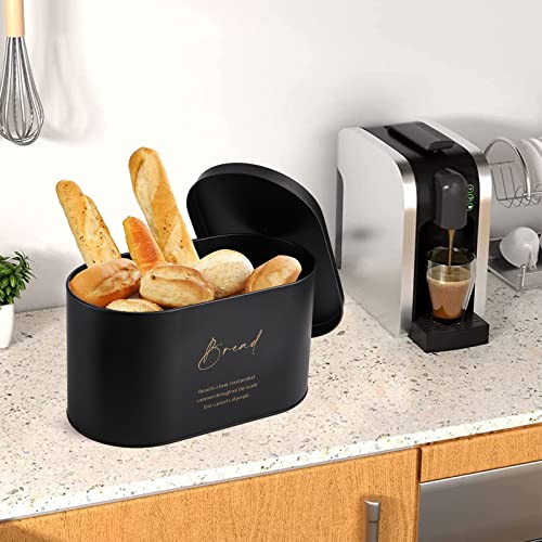 Hacaroa Set of 4 Bread Box and Canister Set for Kitchen Countertop, Metal Bread Bin Sugar Tea Coffee Storage Canister with Lid, Biscuit Tin Set for Loaf, Pastry, Dry Food, Black - Image 5
