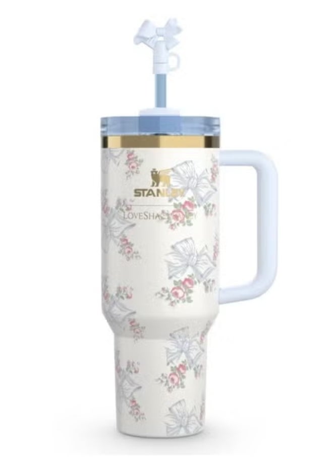 Stanley - Premium 40 OZ Insulated Stainless Steel Tumbler with Handle & Straw in Rosa Beaux Blue – Leak-Resistant, BPA-Free, Travel-Friendly Mug Keeps Drinks Hot or Cold for Hours – Reusable Eco-Friendly Cup for Office, Gym, Gifting & Everyday Use - Image 1