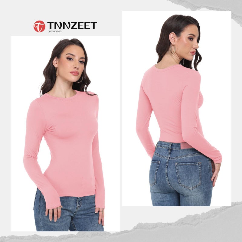 TNNZEET Pink Long Sleeve Shirt Women Basic Soft Tees Fashion Crop Tops Fall Spring Y2K Tight Clothes for Casual Workout 2026 - Image 3