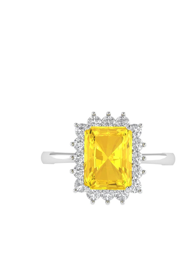 Capri Gold Diana Emerald-Cut Citrine and Sparkling Diamond Ring in 18K White Gold  - Image 1