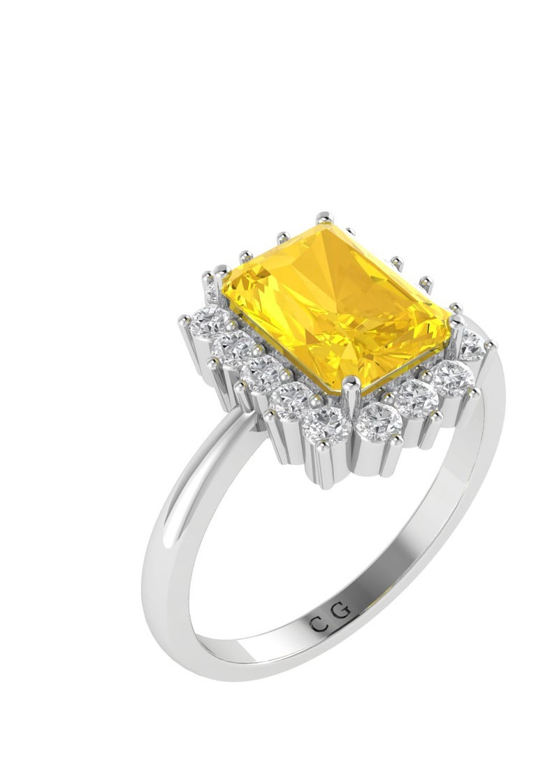 Capri Gold Diana Emerald-Cut Citrine and Sparkling Diamond Ring in 18K White Gold  - Image 2
