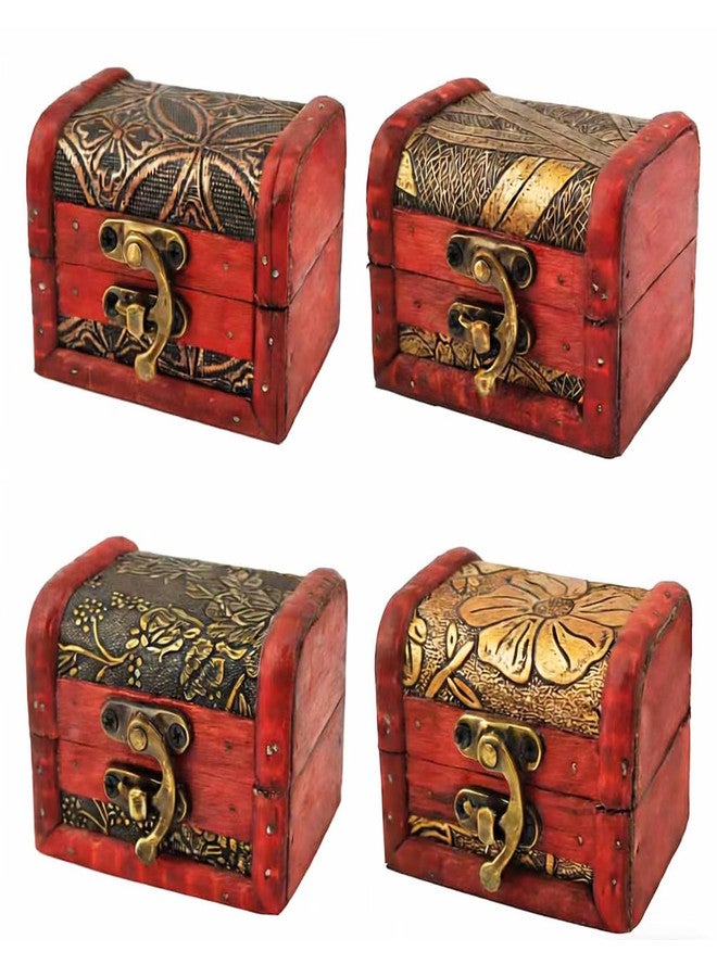 Markeny 4 Styles Pattern Wooden Rings Case Box Little Treasure Chest Vintage Handmade Box with Mini Metal Lock for Storing Jewelry Treasure Pearl - Image 1