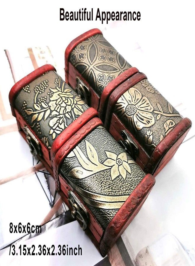 Markeny 4 Styles Pattern Wooden Rings Case Box Little Treasure Chest Vintage Handmade Box with Mini Metal Lock for Storing Jewelry Treasure Pearl - Image 2
