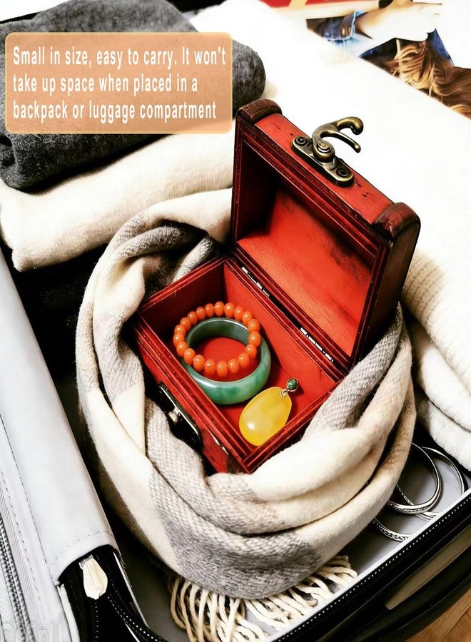 Markeny 4 Styles Pattern Wooden Rings Case Box Little Treasure Chest Vintage Handmade Box with Mini Metal Lock for Storing Jewelry Treasure Pearl - Image 3