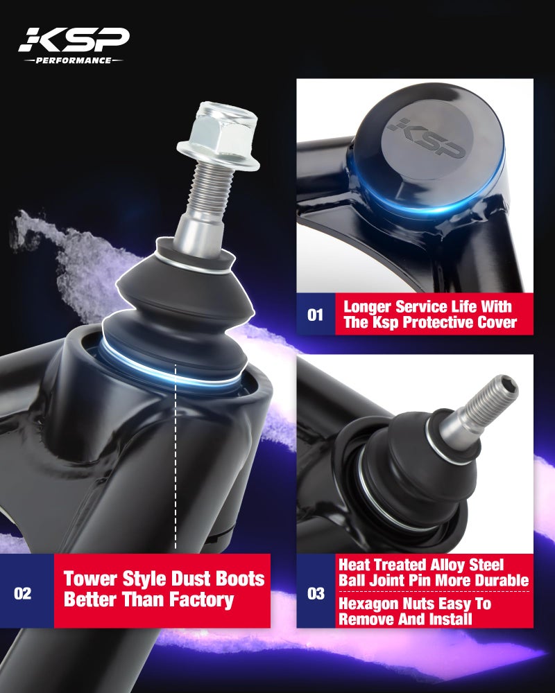 KSP PERFORMANCE ذراع التحكم العلوي KSP مناسب لسيرا سيلفرادو 1500، مناسب لرفع 2-4" لعام 2007-2018 سيلفرادو سيرا 6-لوج 2WD/4WD، ذراع فولاذي وألمنيوم مطبوع OE، المرحلة 2.0. - Image 3