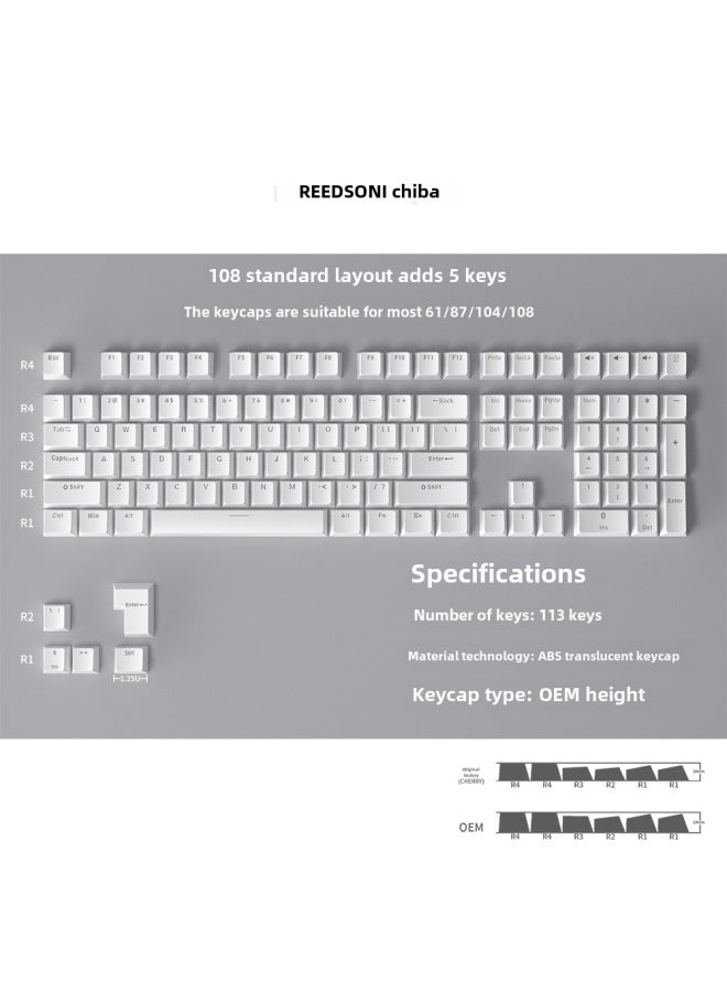 Abs Transparent Keycaps Black White Bicolor Closed Key Mechanical Keyboard Computer Accessories Digital-Color:ABS White (bag)  - Image 1