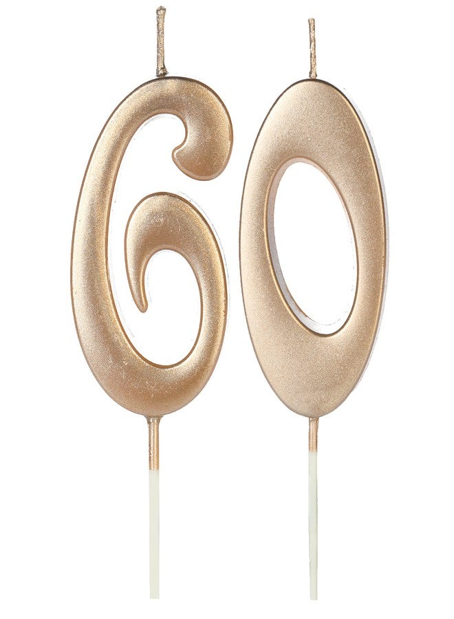 LHGOGO Champagne Gold 60th Birthday Candles for Cake, Number 60 6 Glitter Candle Party Anniversary Cakes Decoration for Kids Women or Men - Image 1
