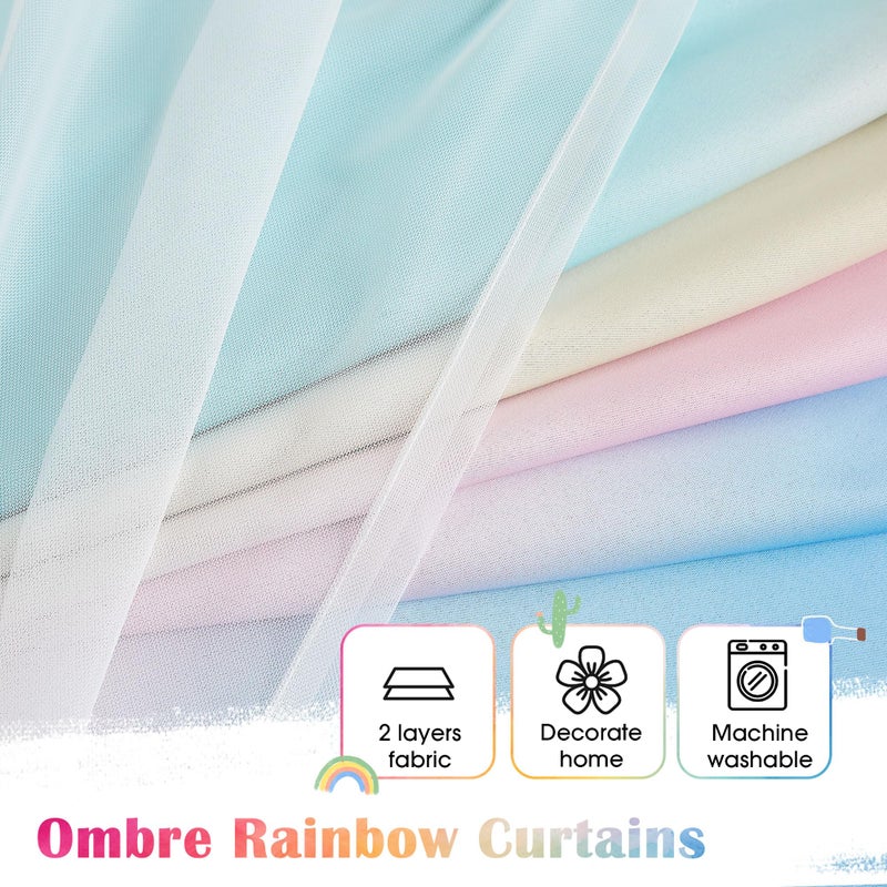 Geomoroccan Rainbow Ombre 100% Blackout Curtains 84 Inches Long 2 Panels for Kids Bedroom Living Room Double Layer Sheer Overlay Mix & Match Grommet Thermal Insulated Soundproof Drapes with Tiebacks - Image 3
