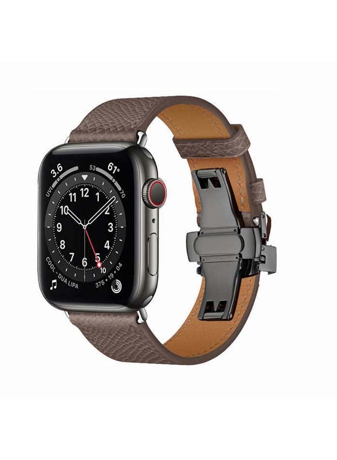 Perfii Genuine Leather Replacement Band for Apple Watch Series 1/2/3/4/5/6/SE 38/40mm Grey - Image 2